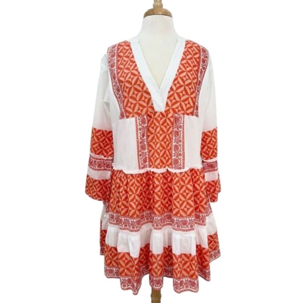 Bindu Salma Dress in orange and white Womens XS